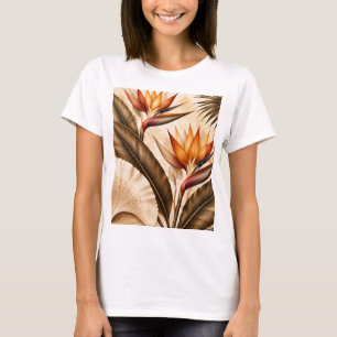 Camiseta Elegante Ave do Paraíso & Ginkgo Arte Botânica