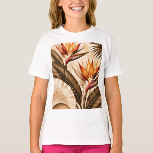 Camiseta Elegante Ave do Paraíso & Ginkgo Arte Botânica
