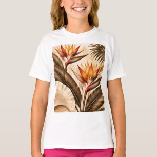 Camiseta Elegante Ave do Paraíso & Ginkgo Arte Botânica