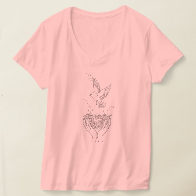 Camiseta Elegante Bird and Nest Line Art Women's (Postura )