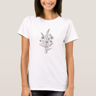 Camiseta Elegante Buquê Floral - Arte Botânica em Linhas