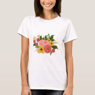 Camiseta Elegante Buquê Floral Colorido para Mulheres Des