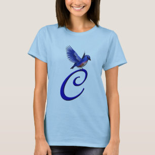 Camiseta Elegante C inicial do Monograma de Bluebird
