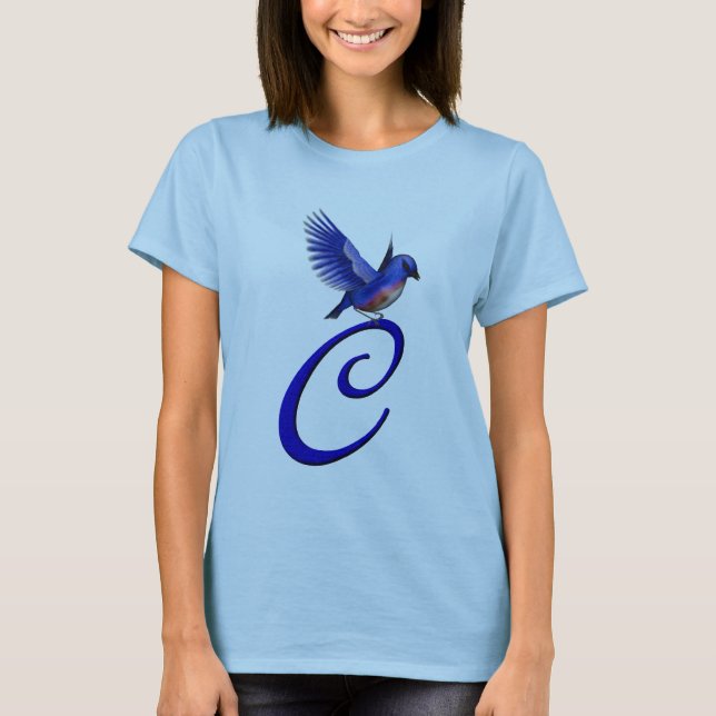Camiseta Elegante C inicial do Monograma de Bluebird (Frente)