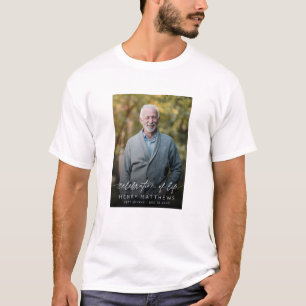 Camiseta Elegante Celebração da Vida Script Foto Funeral