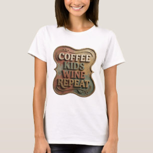 Camiseta Elegante COFFEE KIDS WINE REPEAT Impressão em Ouro
