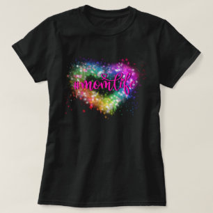 Camiseta Elegante coração cintilante colorido vida de mãe