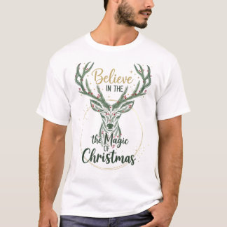 Camiseta Elegante Coroa de Rena em Aquarela