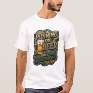 Camiseta Elegante CORRENDO COM CERVEJA E MÁS DECISÕES