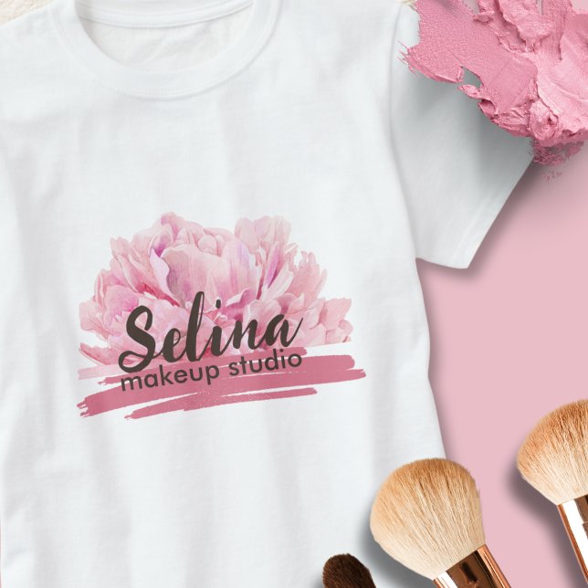 Camiseta Elegante Creme Blush Floral Makeup Studio (Criador carregado)