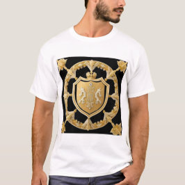 Camiseta Elegante Crista Ornamental Dourada com Escudo