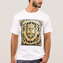 Camiseta Elegante Crista Ornamental Dourada com Escudo