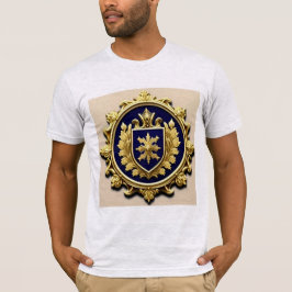 Camiseta Elegante Crista Ornamental Dourada com Escudo