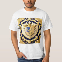 Camiseta Elegante Crista Ornamental Dourada com Escudo