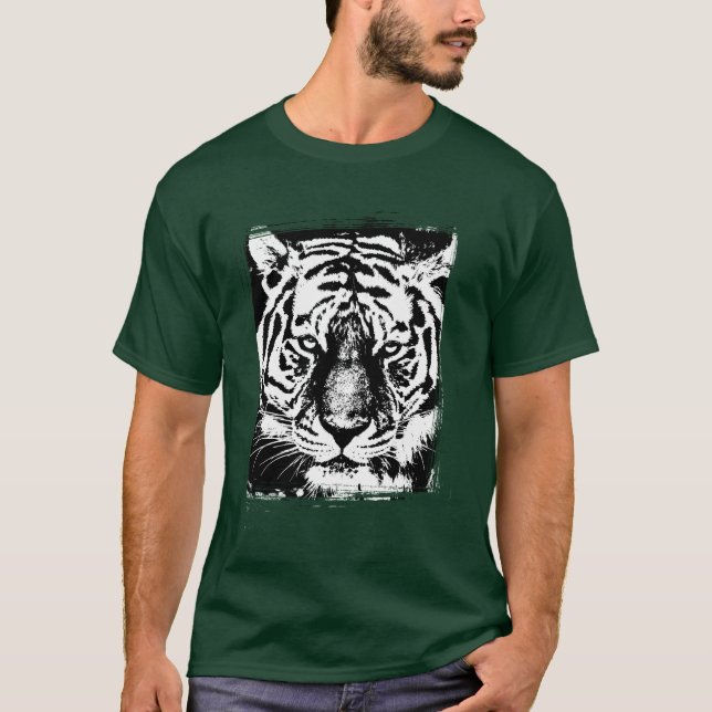 Camiseta Elegante de Pop de Arte de Tigre Verde de Floresta (Frente)