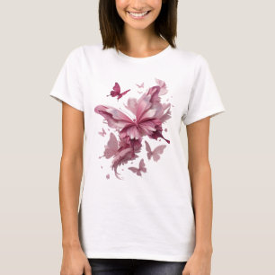Camiseta Elegante Design de Texto BORBOLETA FANTASIA Rosa