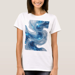 Camiseta Elegante Design Personalizado Ondas Azuis Prateada