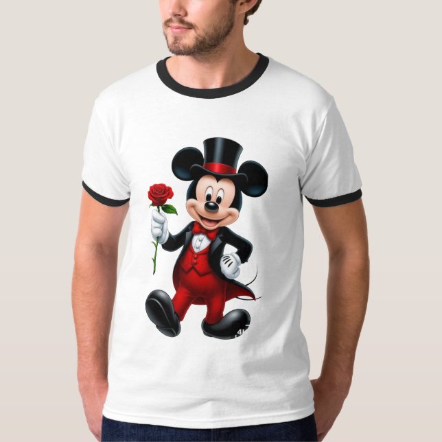 Camiseta Elegante do Mickey Mouse com Rosa Noturna (Frente)