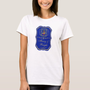 Camiseta Elegante Emblema Azul Real de Natal de Trompa Fran