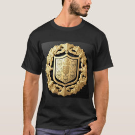 Camiseta Elegante Emblema Dourado Com Escudo Ornamentado