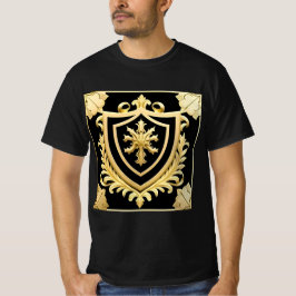 Camiseta Elegante Emblema Dourado Com Escudo Ornamentado