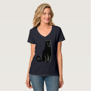 Camiseta Elegante Enigma: Gato Negro Artístico