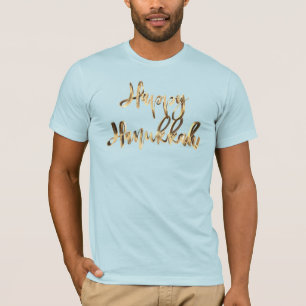 Camiseta Elegante Faux Dourado Typografia Happy Hanukkah