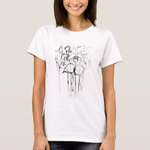 Camiseta Elegante Flamingo Flock Sketch