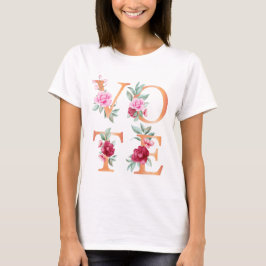 Camiseta Elegante Flor de Pêssego Feminino Vá Votar