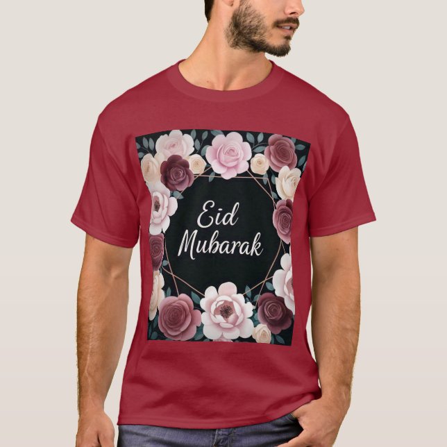 Camiseta Elegante Floral Eid Mubarak Mens (Frente)