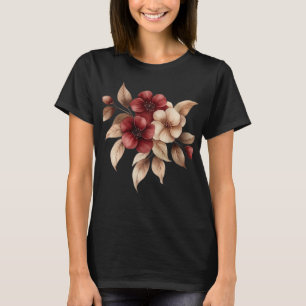 Camiseta Elegante Floral em Aquarela Burgundy e Creme