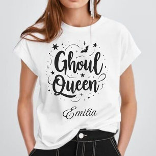 Camiseta Elegante Ghoul Queen Name Halloween Calliografia