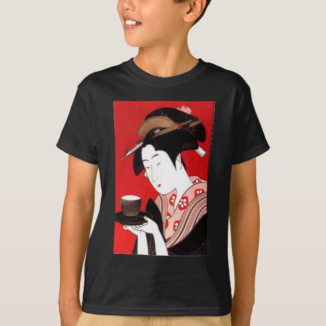 Camiseta Elegante Japonesa Lady Tea Servindo Cerimônia Art (Frente)