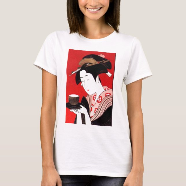Camiseta Elegante Japonesa Lady Tea Servindo Cerimônia Art (Frente)