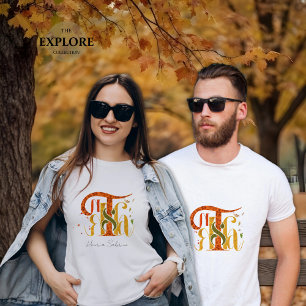 Camiseta Elegante Manuscrito Obrigado Outono Folhagem