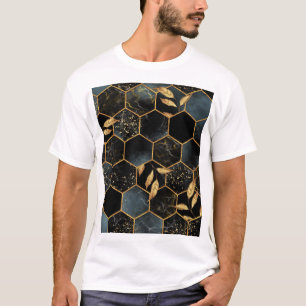 Camiseta Elegante Marble & Dourado: Textura de Hexágono do