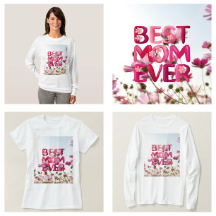 Camiseta Elegante Moderno Melhor Mãe do Mundo Floral Rosa