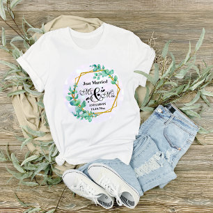 Camiseta Elegante Moldura Dourada Geométrica com Folha de E