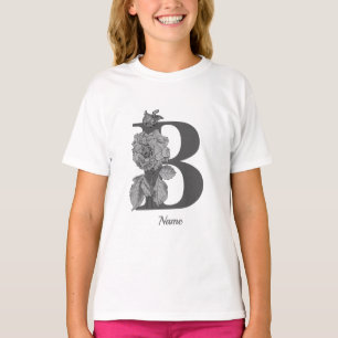Camiseta Elegante Monograma Inicial B Nome Peônia Prata