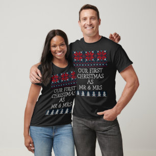 Camiseta Elegante Nosso Primeiro Natal Como Sr. e Sra. Casa