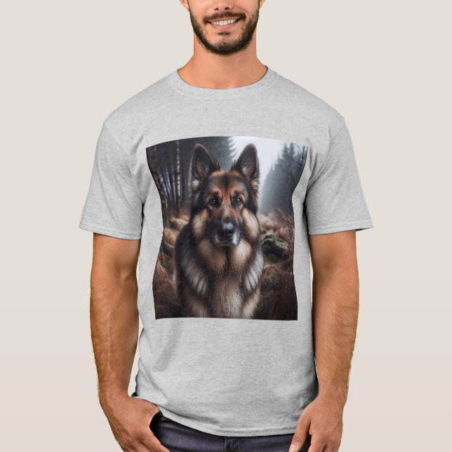 Camiseta Elegante Pastor Alemán Gris (Frente)