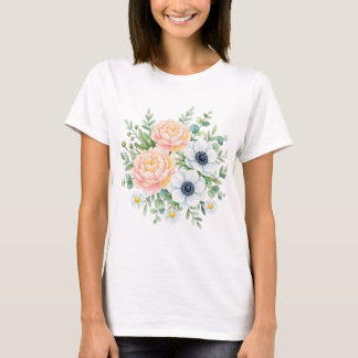 Camiseta Elegante peônia em aquarela e floral de anemona br