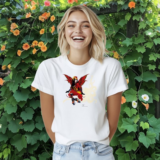 Camiseta Elegante Polvo Fada Vitoriano Steampunk Vermelho (Criador carregado)