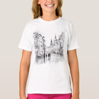 Camiseta Elegante Preta e Branca de Praga para Ela