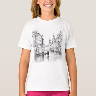 Camiseta Elegante Preta e Branca de Praga para Ela