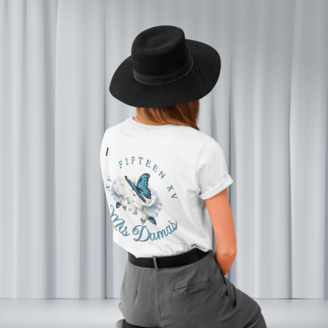 Camiseta Elegante Quinceañera Azul Claro - Personalidade Do (Dreamy Blue Butterfly Quinceanera Court Gifts - Custom T-shirt )