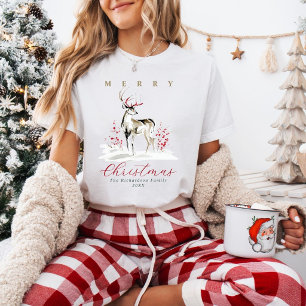 Camiseta Elegante Rena Cervina de Natal em Aquarela