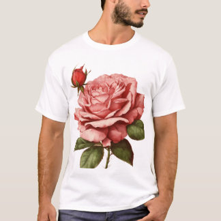Camiseta "Elegante Rosa e Bud Blossom - Uma Vintagem de Ete
