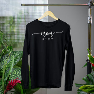 Camiseta Elegante Roteiro Mãe Ano de Fundação Preto Branco