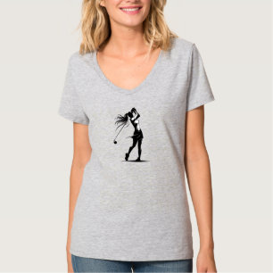 Camiseta Elegante Swing Mulher Golfer em Movimento